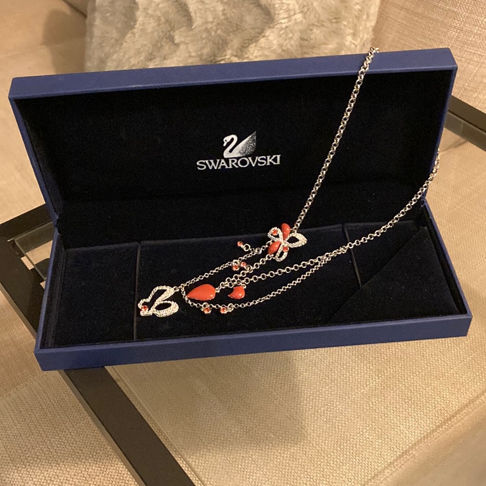 Swarovski floral,layered,two strand, enamelled necklace, embezzled with crystals